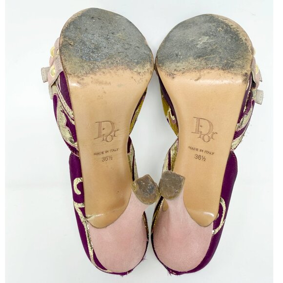 Dior Galliano Purple Gold Peep Toe Pumps EU 36.5 US 6‑6.5 Platform Heels - Picture 8 of 9
